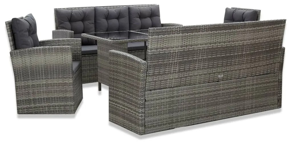 5 pcs conjunto jantar exterior c/ almofadões vime PE cinzento