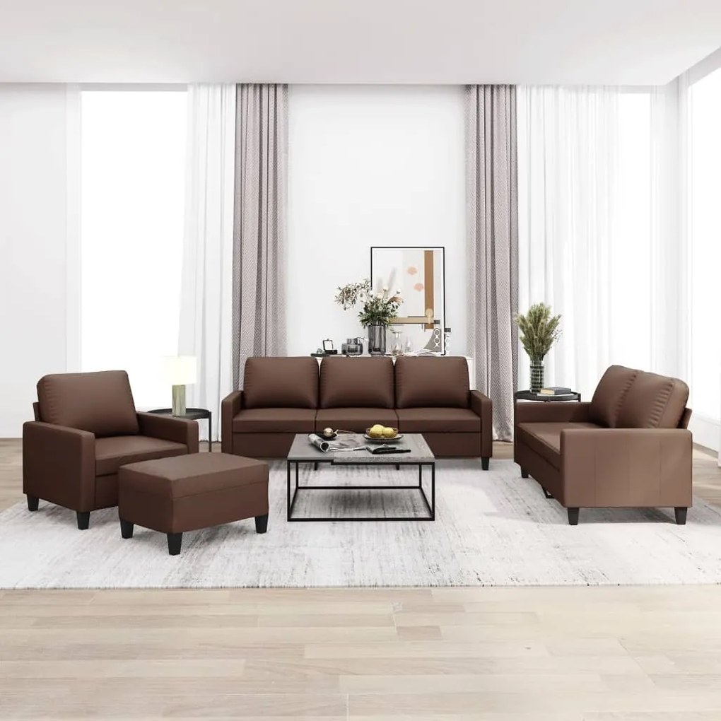 vidaXL 4 pcs conjunto de sofás c/ almofadões couro artificial castanho