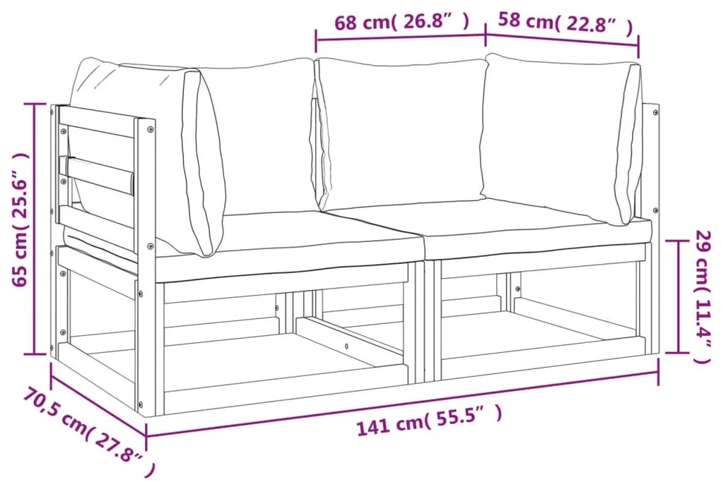 Sofás de canto 2 pcs acácia maciça c/ almofadões cinza-claro