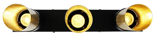 Luminária de teto industrial preto com dourado oblongo 3 luzes - Raspi