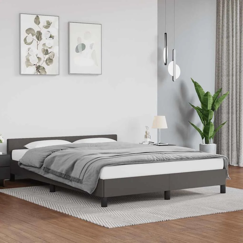 Estrutura cama c/ cabeceira sem colchão 140x200 cm cinzento