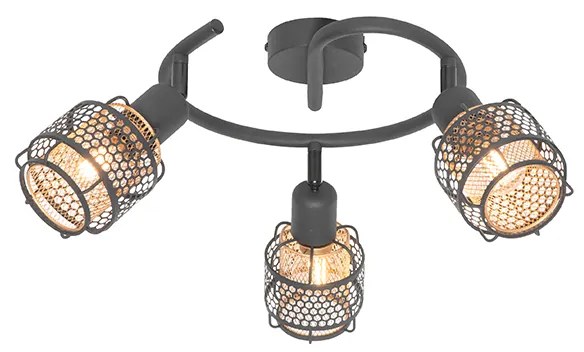 Candeeiro de teto design preto com 3 luzes redondas douradas - Noud Design