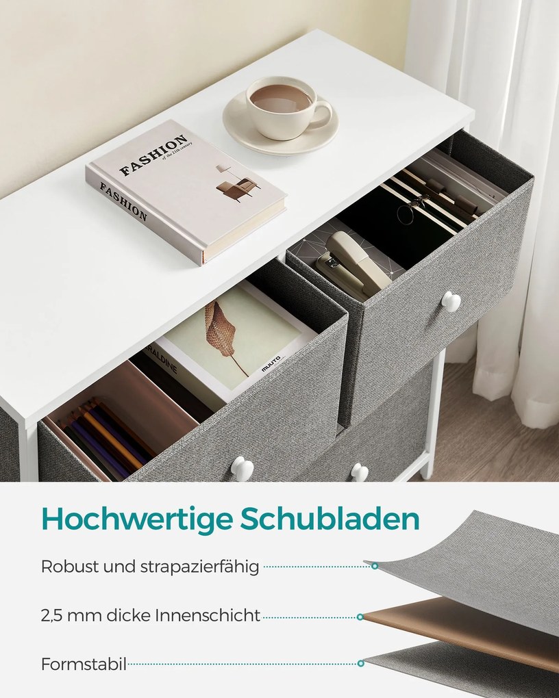 Cómoda com 6 gavetas em tecido com estrutura metálica e organizador 30 x 80 x 71 cm cinza claro, branco