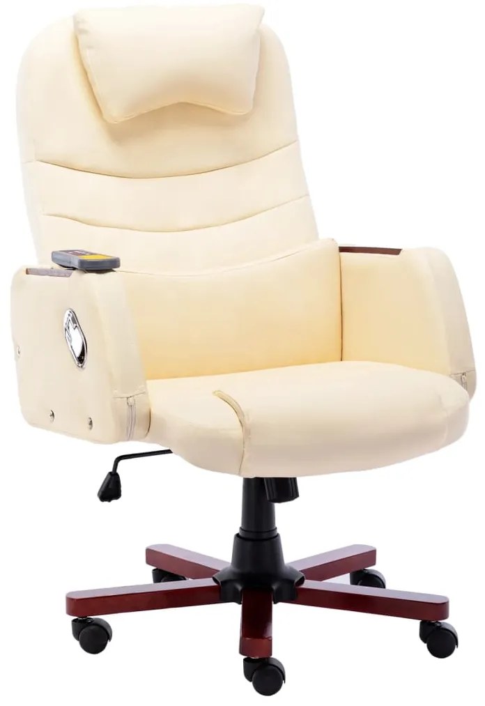 vidaXL Cadeira de escritório c/ função massagem couro artificial creme