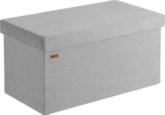 Banco dobrável em cordão macio com espaço de arrumação 76 x 38 x 38 cm Cinzento