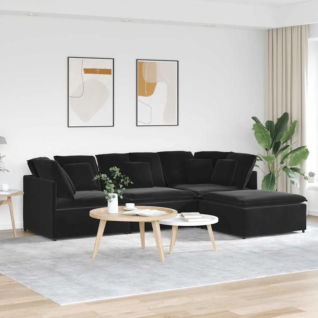 vidaXL Sofá modular com pufes e almofadas veludo preto