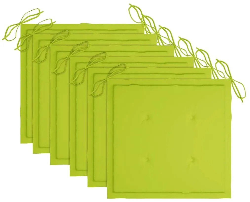 Cadeiras de jardim almofadões verde brilhante 6 pcs teca maciça