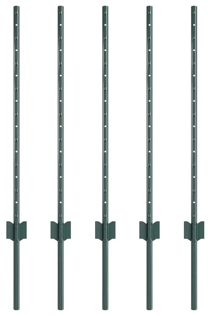 Postes de Cerca com 5 pcs U-Channel Verde 80 cm de Aço
