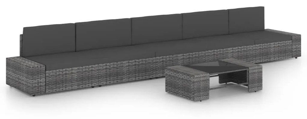 vidaXL 6 pcs conjunto lounge de jardim c/ almofadões vime PE cinzento
