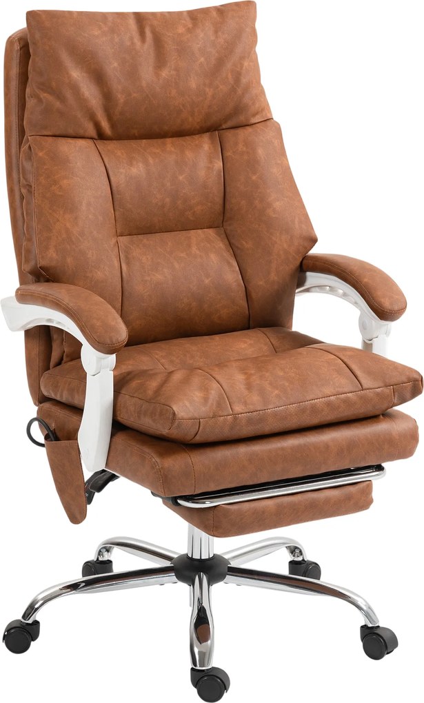 Cadeira de Escritório com Suporte Lombar Inflável Estofada em PU e Encosto Reclinável 65x76x113-121 cm Castanho