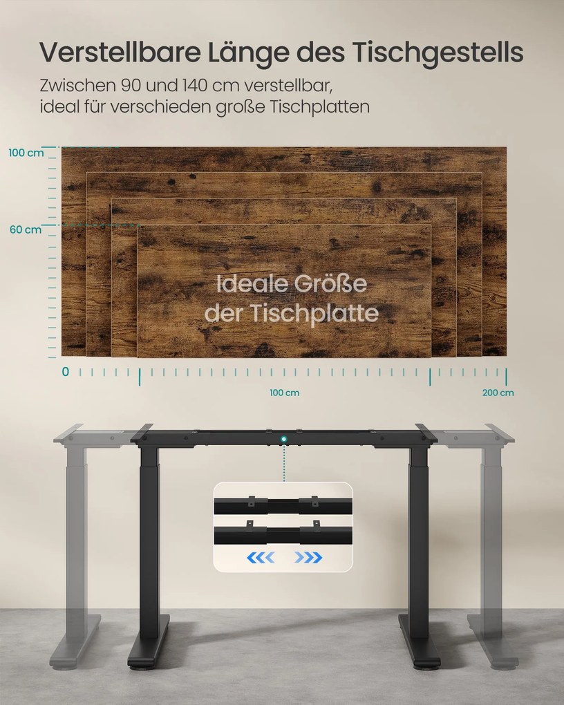 Estrutura elétrica para secretária 100-175 x 70 x 72-120 cm com dois motores (TAMPO NÃO INCLUIDO) preta