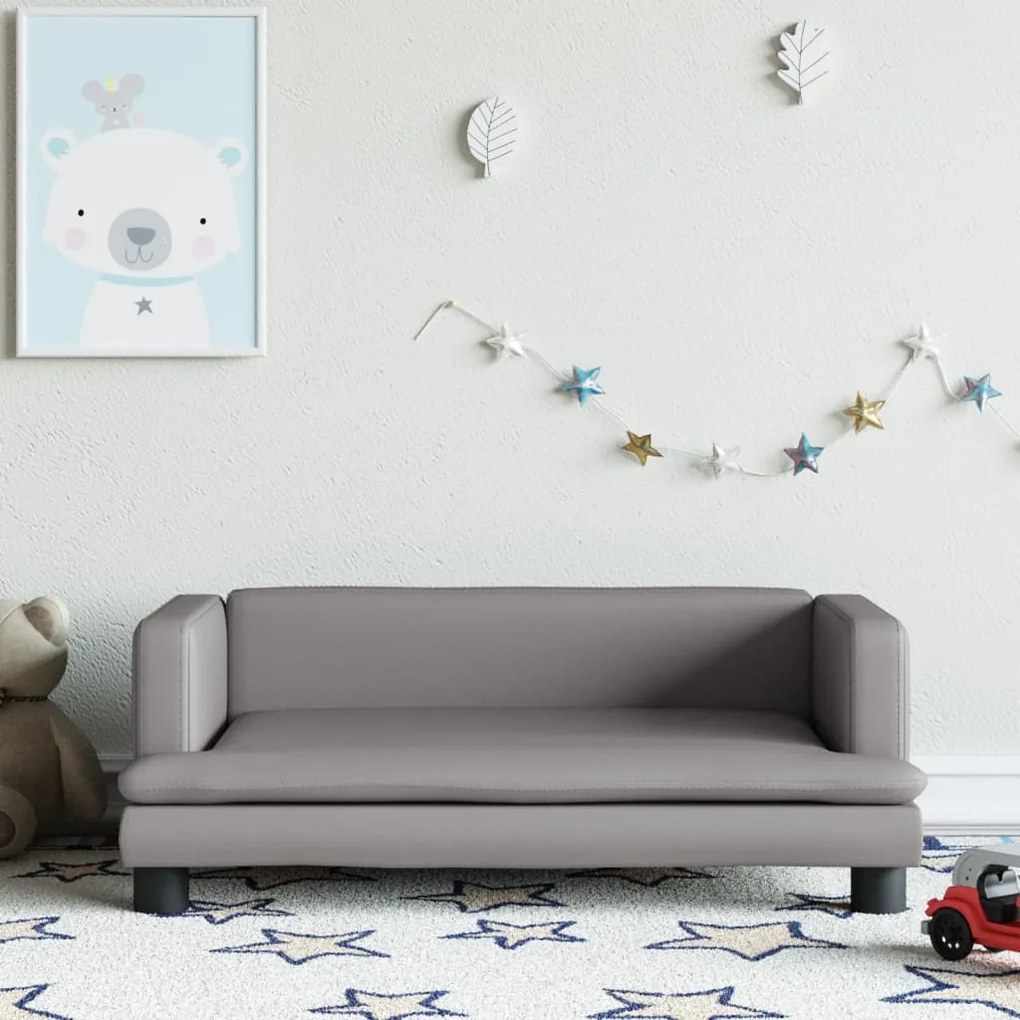 3196315 vidaXL Sofá infantil 80x45x30 cm couro artificial cinzento