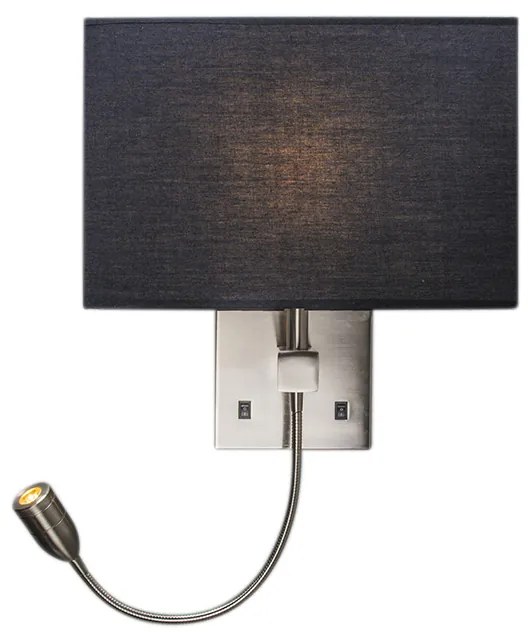 Candeeiro de parede em aço com cúpula preta e braço de leitura com LED incluído - Bergamo Design,Moderno