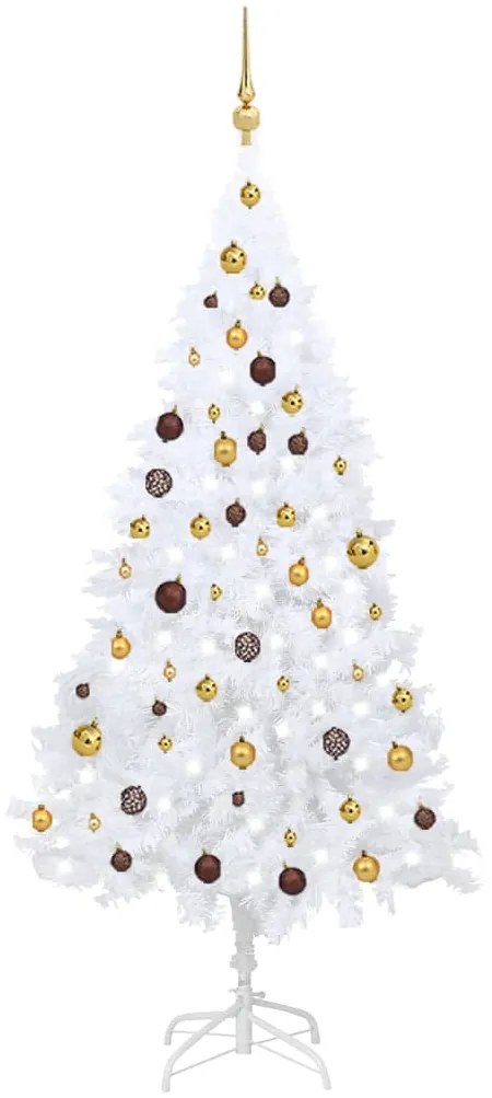 vidaXL Árvore Natal artificial pré-iluminada c/ bolas PVC branco