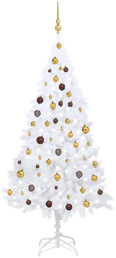 Árvore Natal artificial c/ luzes LED e bolas 180 cm PVC branco