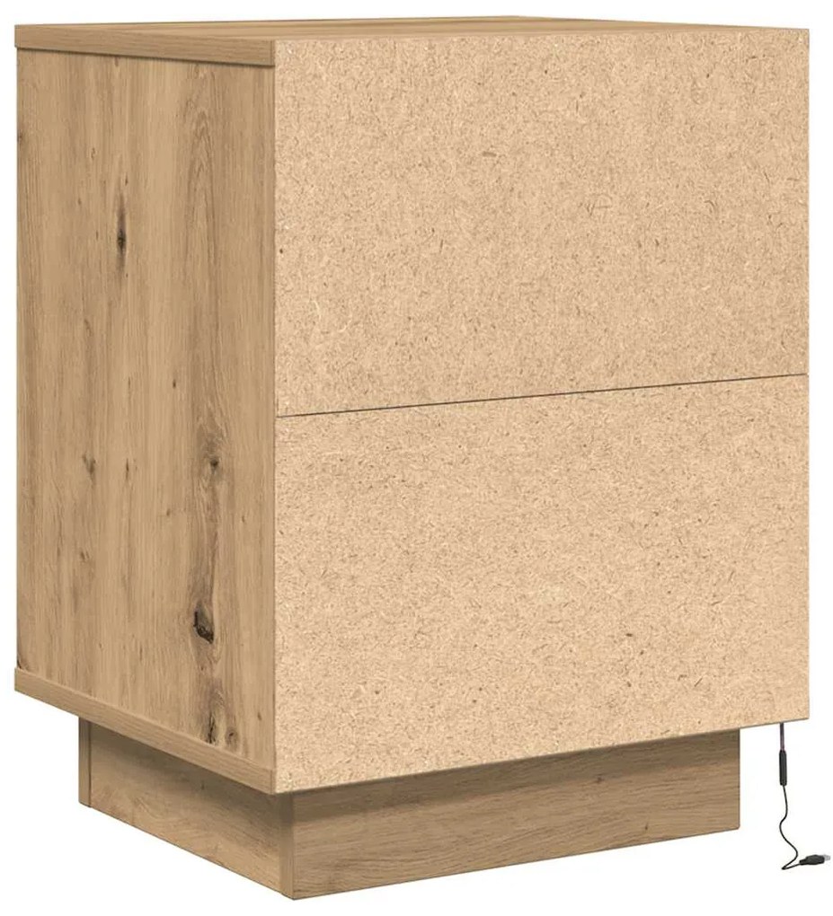 Mesas cabeceira c/ luzes LED 2pcs 38x34x50cm carvalho artesanal