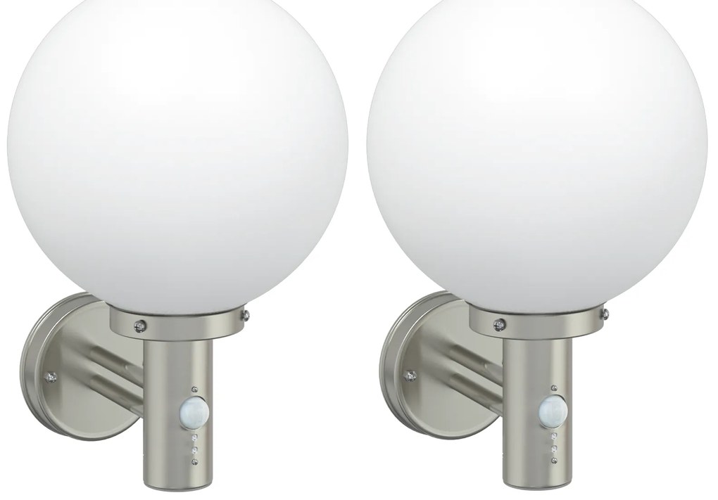 vidaXL Luzes de Parede Externas com Sensor 2 pcs Aço Inoxidável Prateado IP44