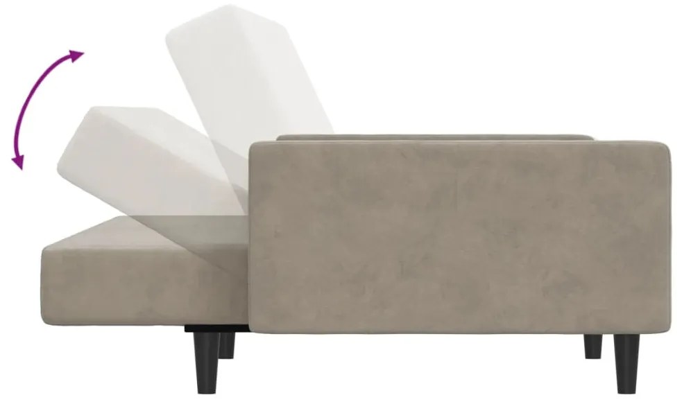 Sofá-cama de 2 lugares veludo cinzento-claro