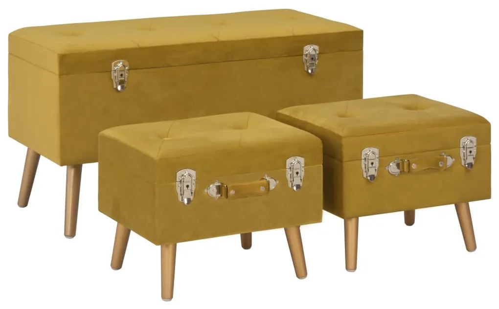 vidaXL Bancos de arrumação 3 pcs veludo amarelo mostarda