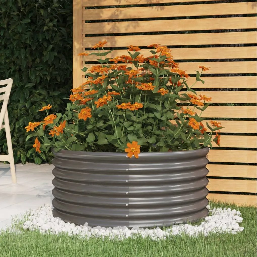 318854 vidaXL Vaso/floreira de jardim aço revestido a pó 80x80x36 cm cinza