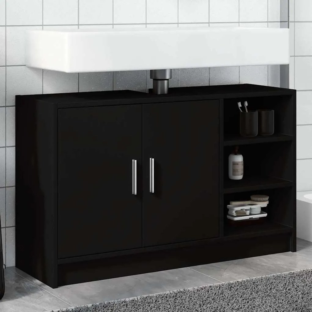 vidaXL Armário de lavatório 90x29x55 cm derivados de madeira preto