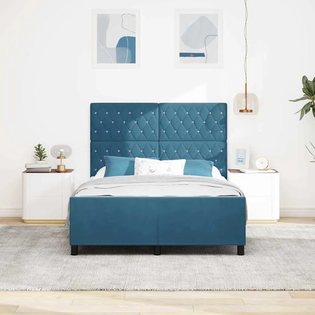 Cama vidaXL Azul Escuro 160x200 cm Veludo