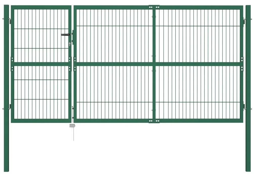 Portão para cerca de jardim com postes 350x140 cm aço verde