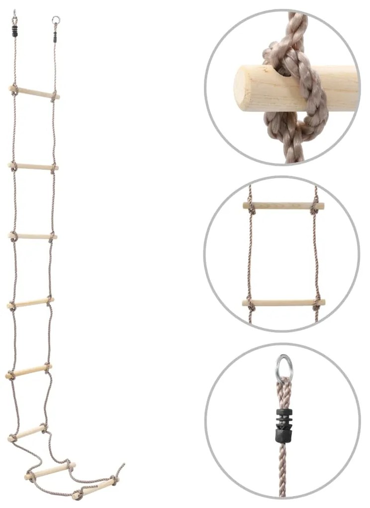 vidaXL Escada de corda infantil 290 cm madeira