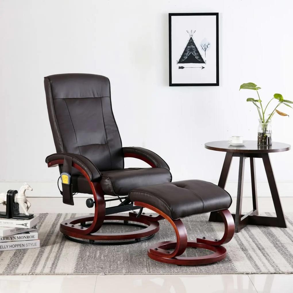 248604 vidaXL Cadeira massagens reclinável + apoio pés couro artif. castanho