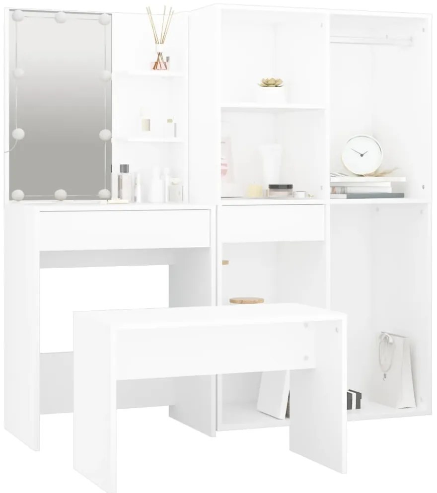 Conjunto toucador com LEDs madeira processada branco