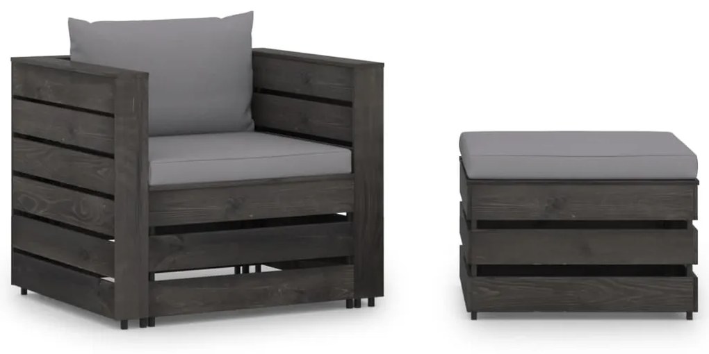 vidaXL 2 pcs conj. lounge jardim + almofadões madeira impreg. cinzento