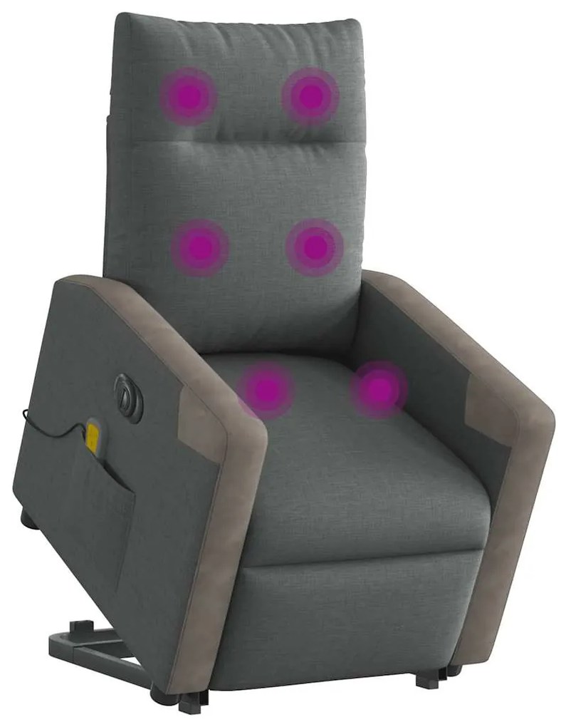 Poltrona elétrica elevatória massagens tecido cinzento-escuro