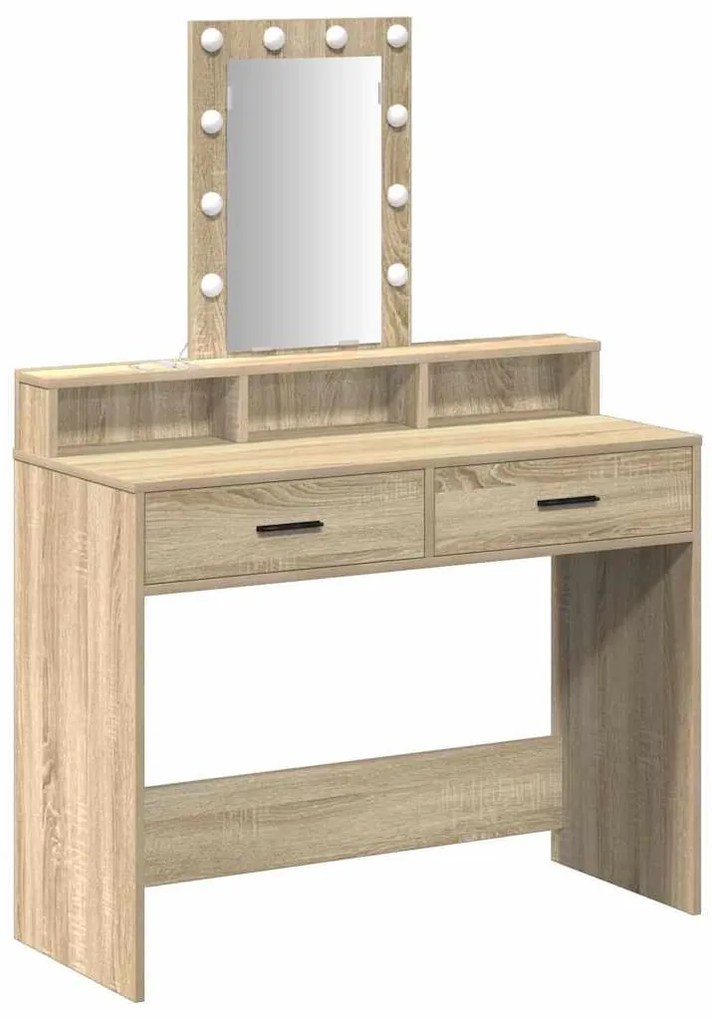Mesa de Maquiagem vidaXL com Luzes LED Carvalho Sonoma 100x41x140 cm