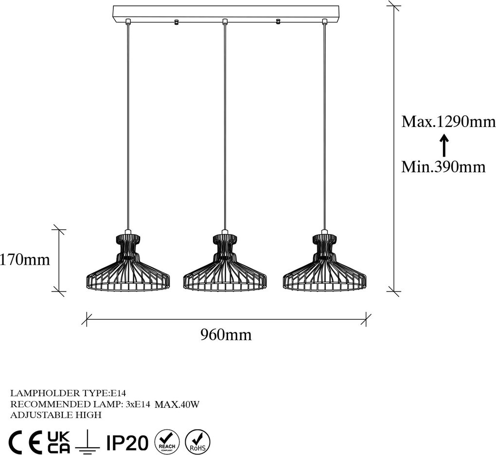 Chandelier Events – Dourado Brilhante – 96 x 23 x 129 cm