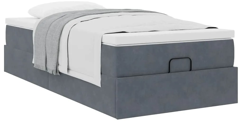 Estrutura de cama otomana com colchão cinza escuro veludo