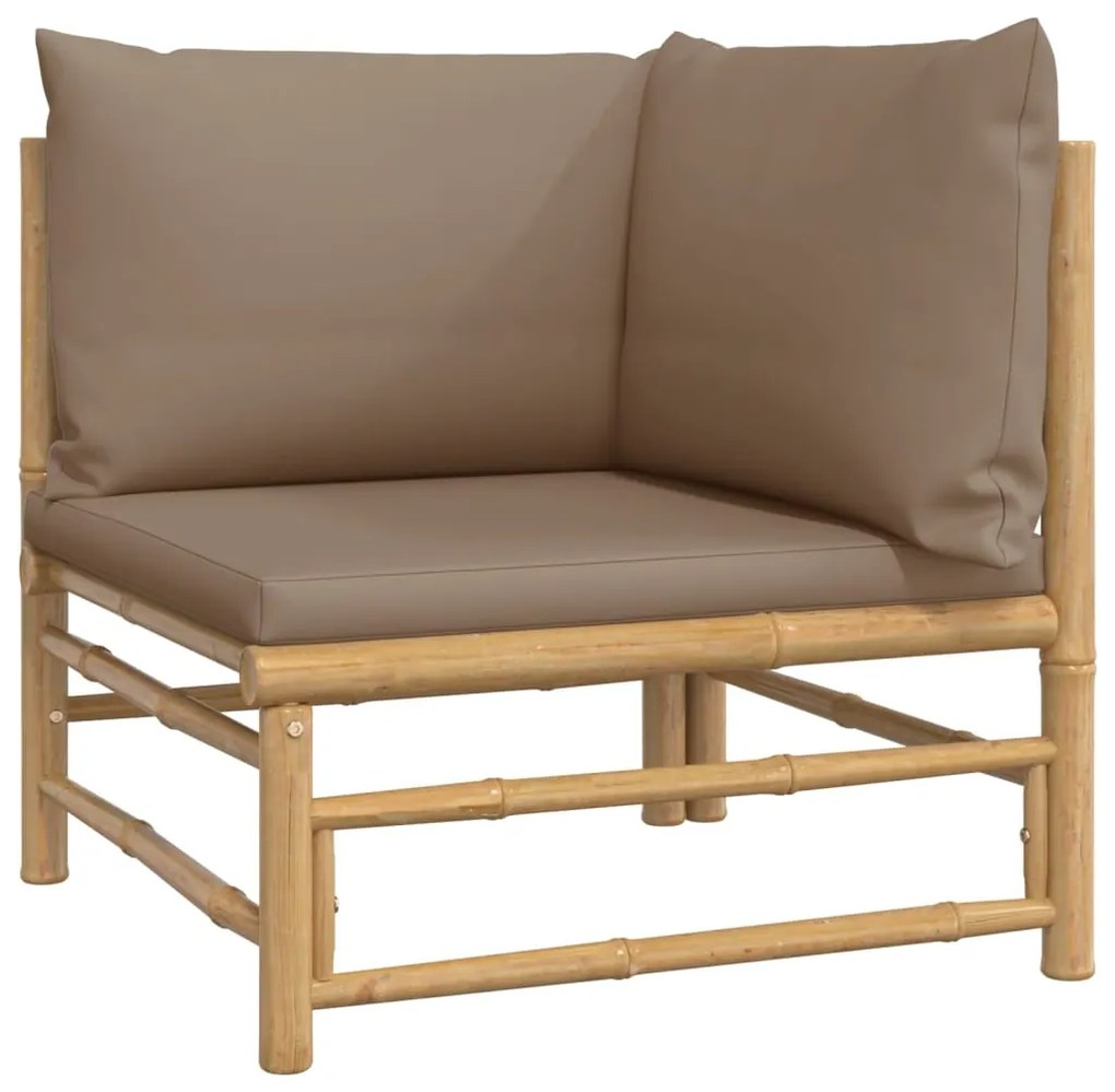 7 pcs conj. lounge jardim bambu c/ almofadões cinza-acastanhado