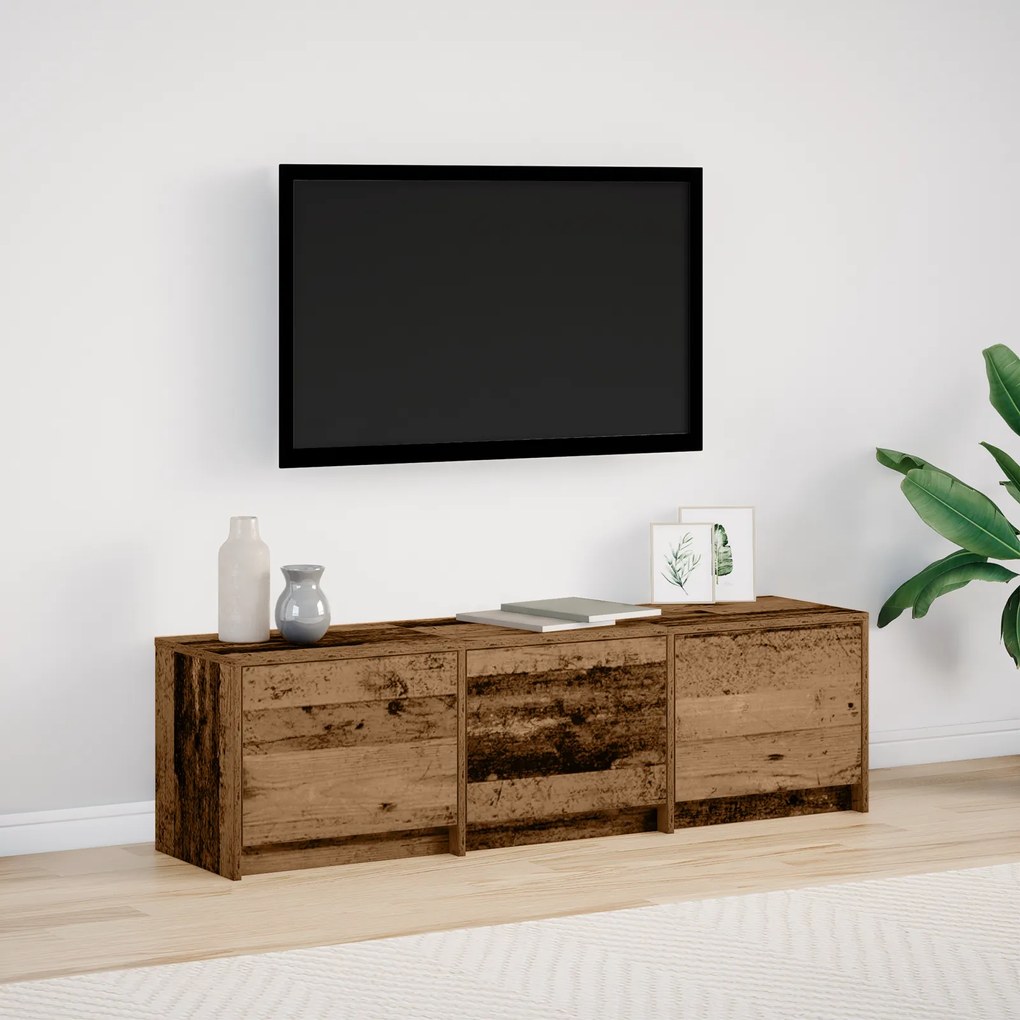 vidaXL Armário de TV com LED Madeira Velha 140x34x40 cm Madeira Engenharia