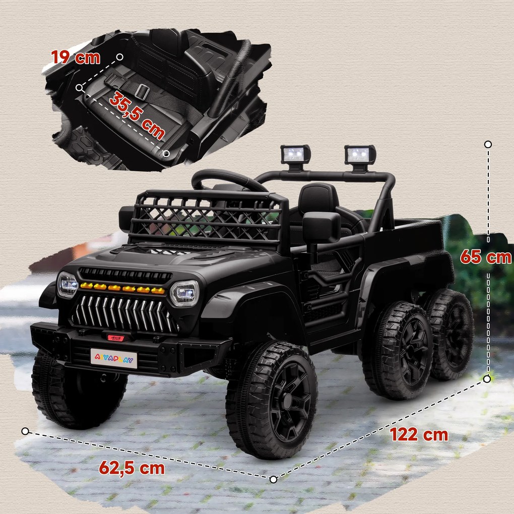 Carro elétrico para crianças, buggy elétrico para crianças, 2 motores, 12 V, 3 velocidades, reboque traseiro, 122 L x 62,5 L x 65 A cm, preto FR