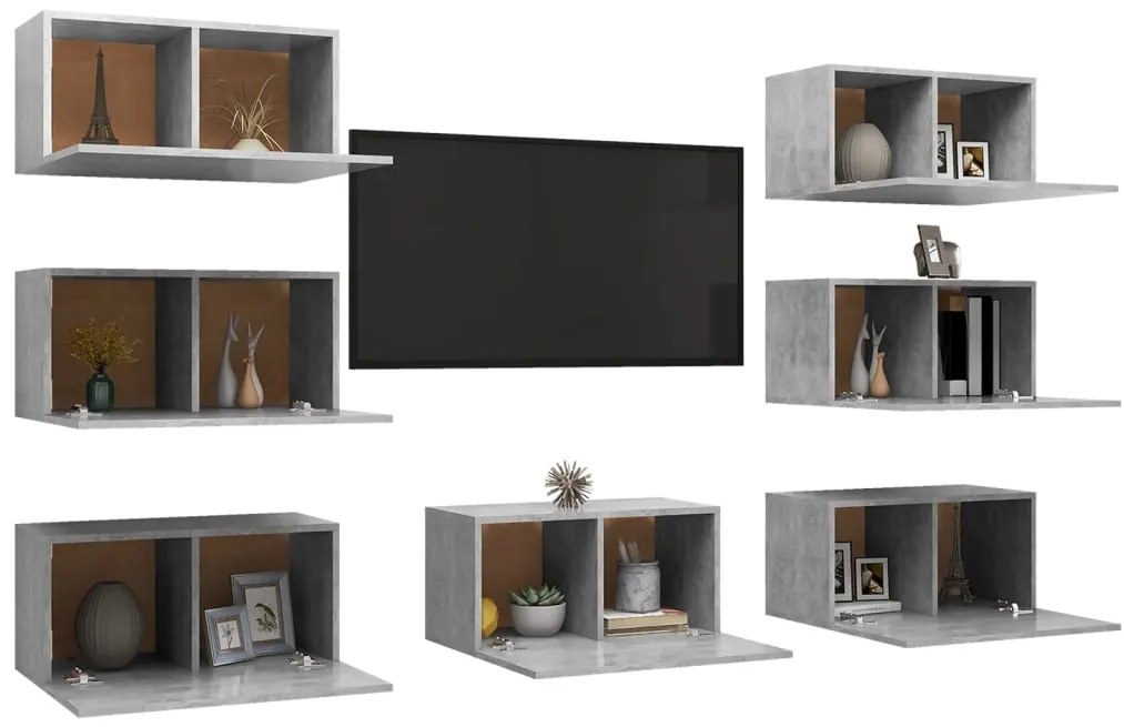 Móveis de TV 7 pcs 30,5x30x60 cm contraplacado cinzento cimento