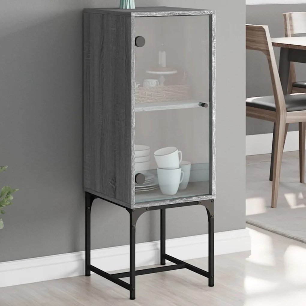 vidaXL Armário de apoio c/ porta de vidro 35x37x100 cm cinza sonoma