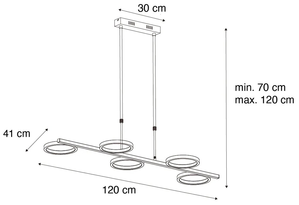 Candeeiro suspenso moderno preto com LED regulável em 3 etapas e 5 luzes - Vivé Moderno