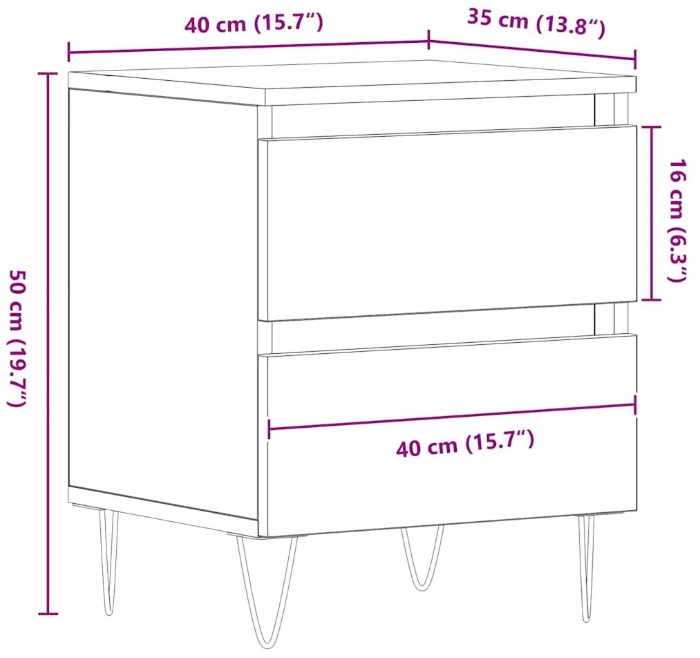 Cabeceira de Cama vidaXL Carvalho Artisan 40x35x50 cm Madeira de Engen