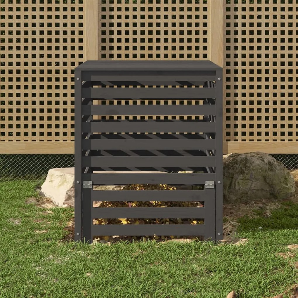 vidaXL Caixote de compostagem 82,5x82,5x99,5 cm pinho maciço cinzento
