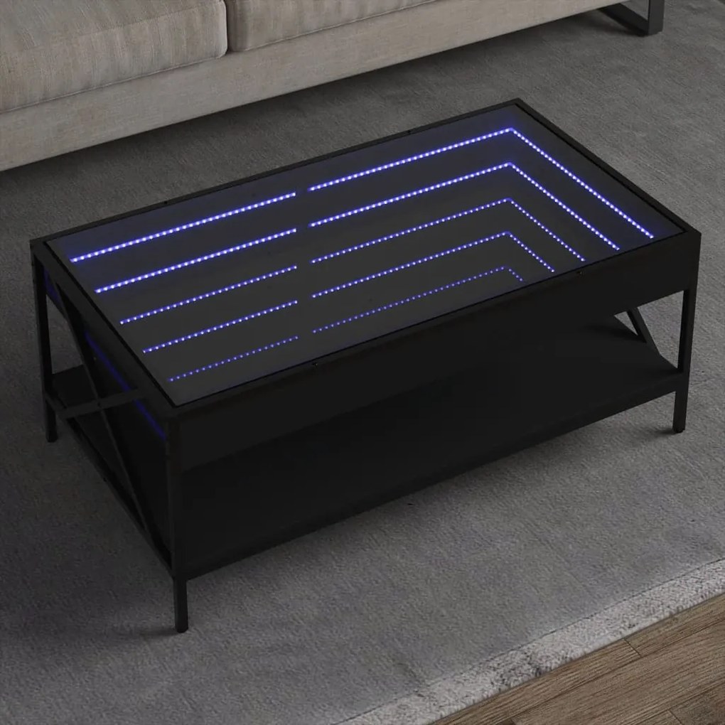 vidaXL Mesa de centro luzes LED Infinity 90x50x38 cm preto