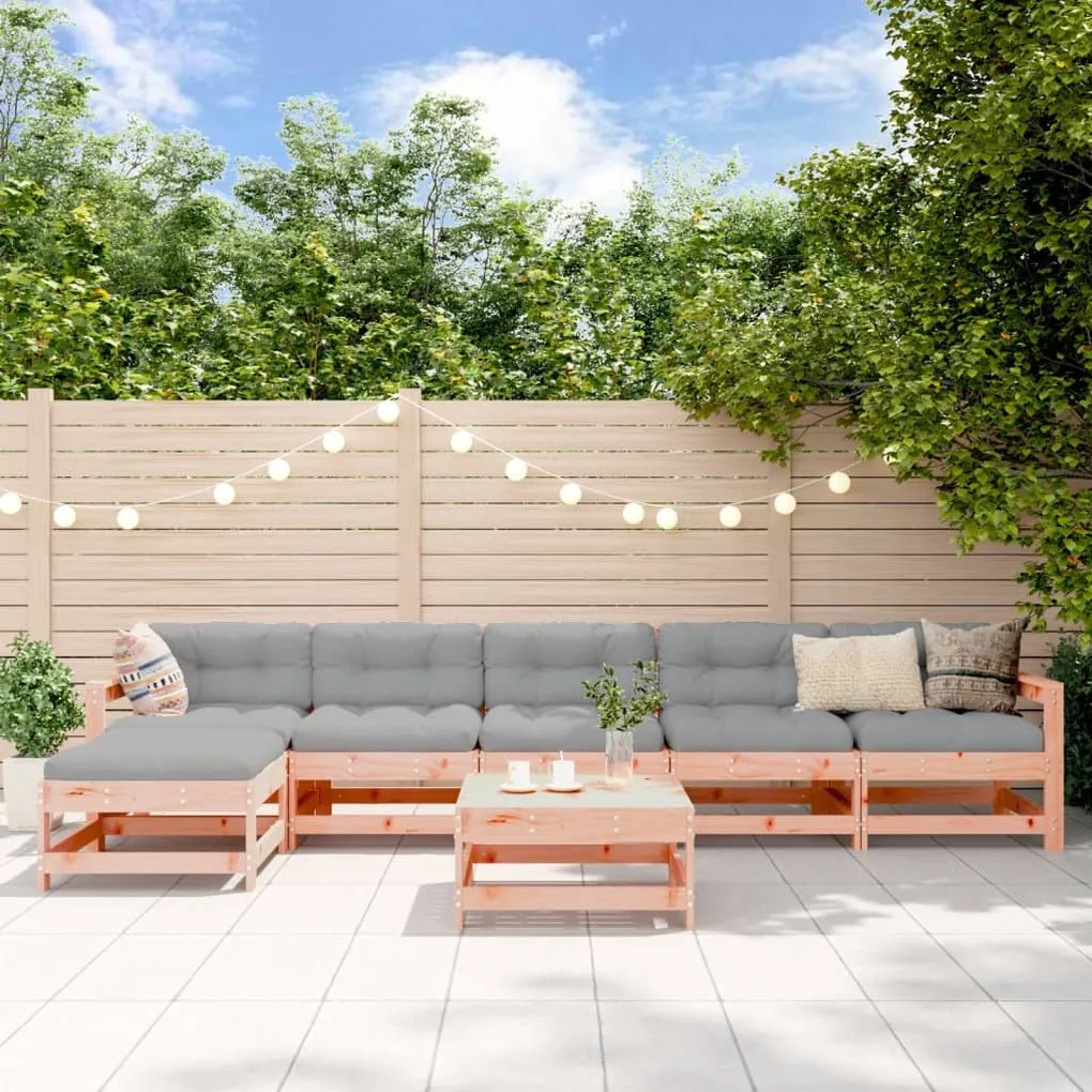 7 pcs conjunto lounge de jardim madeira de douglas maciça