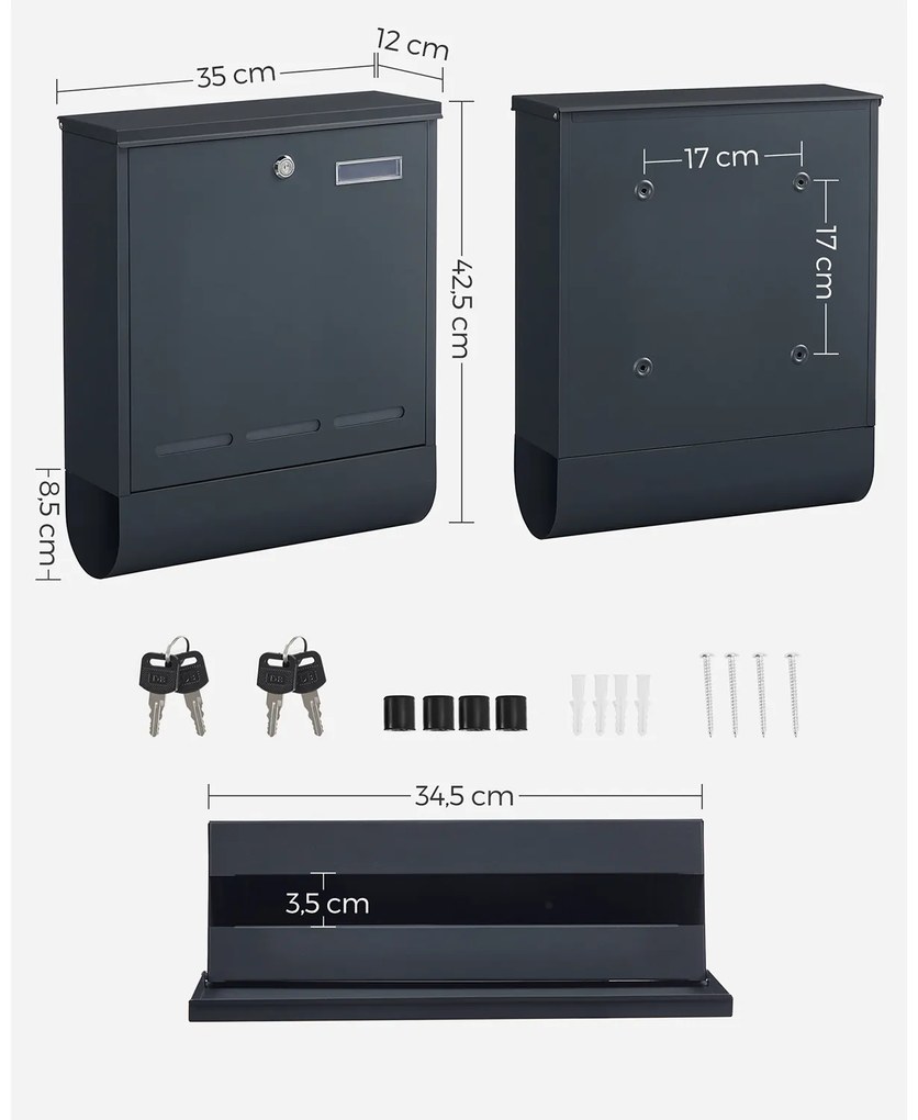 Caixa de correio com compartimento para jornais e placa de identificação 35 x 12 x 42,5 cm antracite