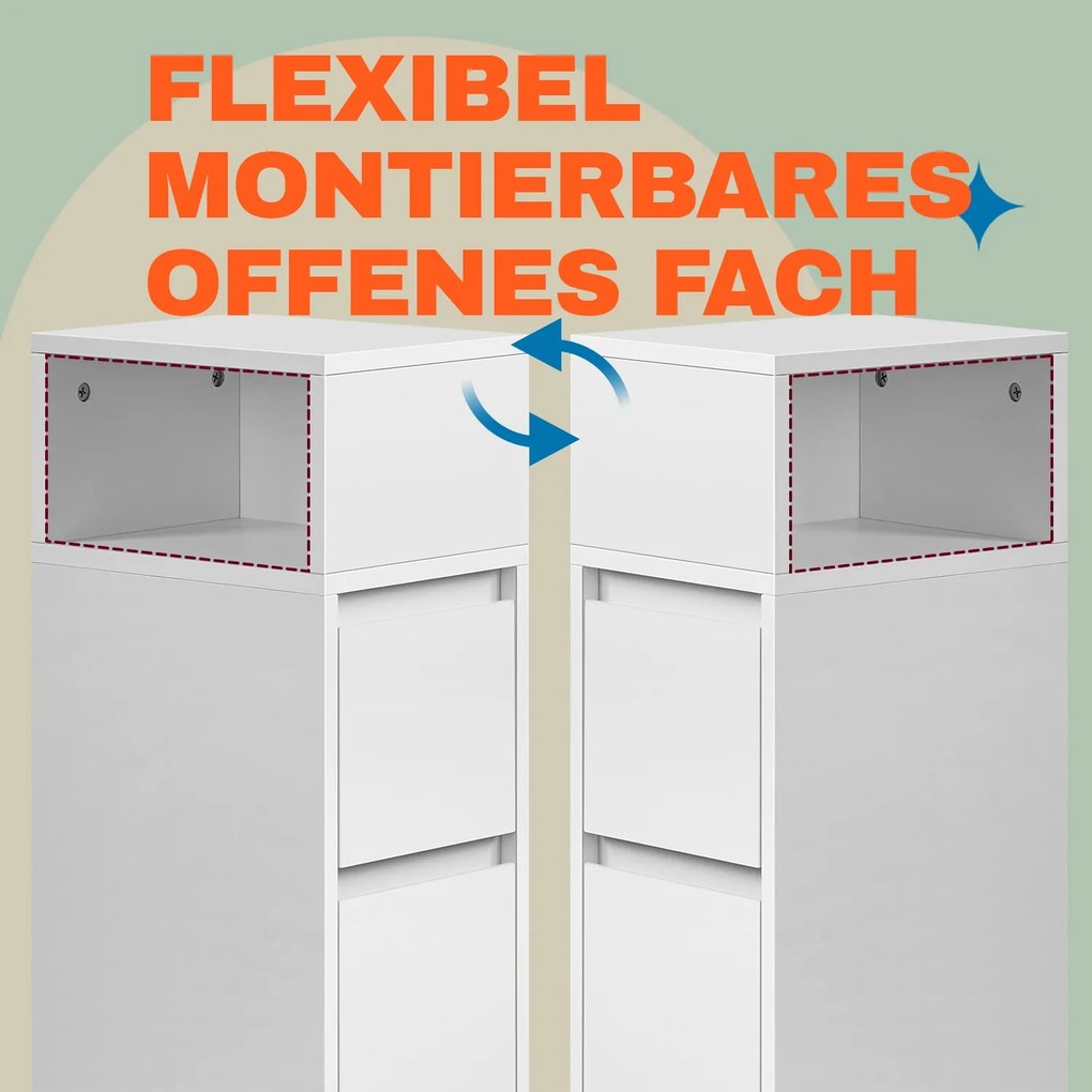 Conjunto de 2 mesas de cabeceira, mesas de apoio estreitas, com 2 gavetas 30 x 25 x 65 cm Branco 