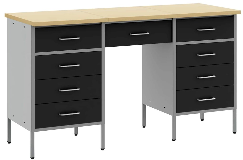 vidaXL Armário de Trabalho com gaveta 3 pcs Preto 150 x 55 x 85 cm