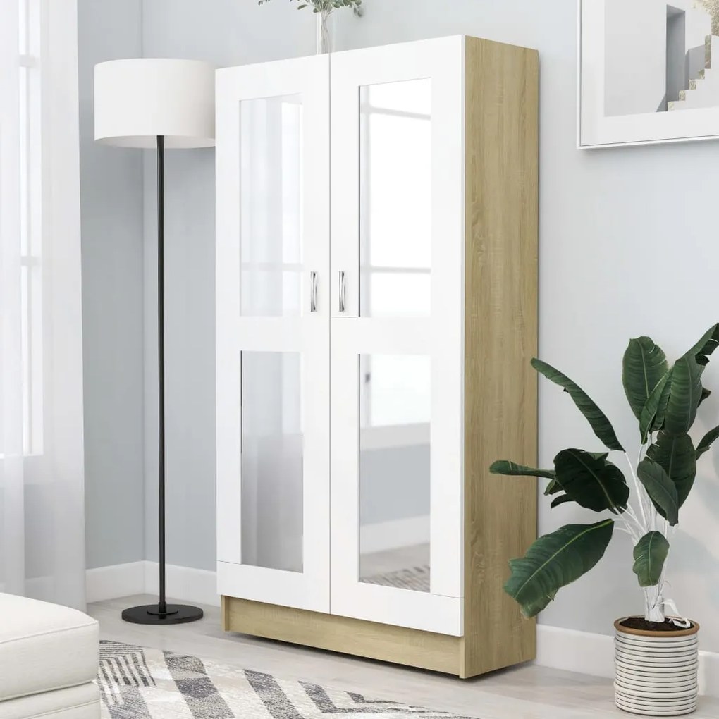 vidaXL Armário vitrine 82,5x30,5x150cm contraplacado branco e carvalho