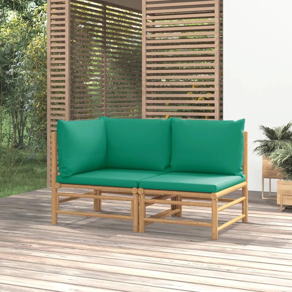 vidaXL 2 pcs conjunto lounge de jardim bambu c/ almofadões verdes